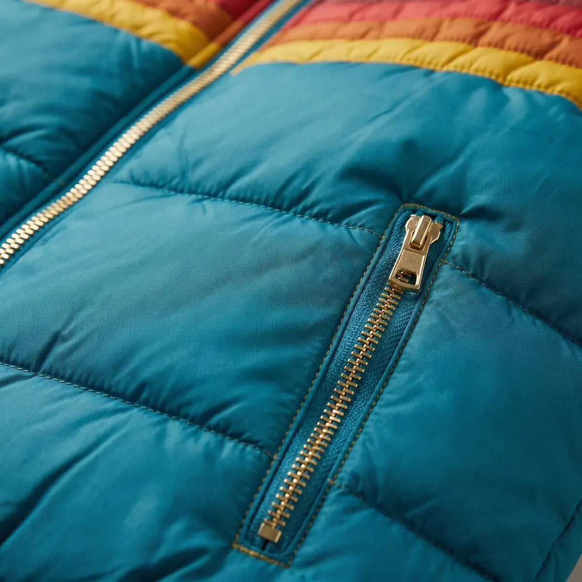 Blue Women's Waterproof Hooded Puffer Jacket with Lightweight Insulation — Blair - Zipper Detail Close Up