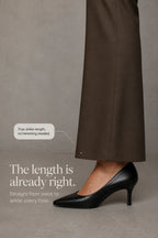 Women's Wide Leg Trousers with High-Waisted Button Tab Detail - Hem Detail