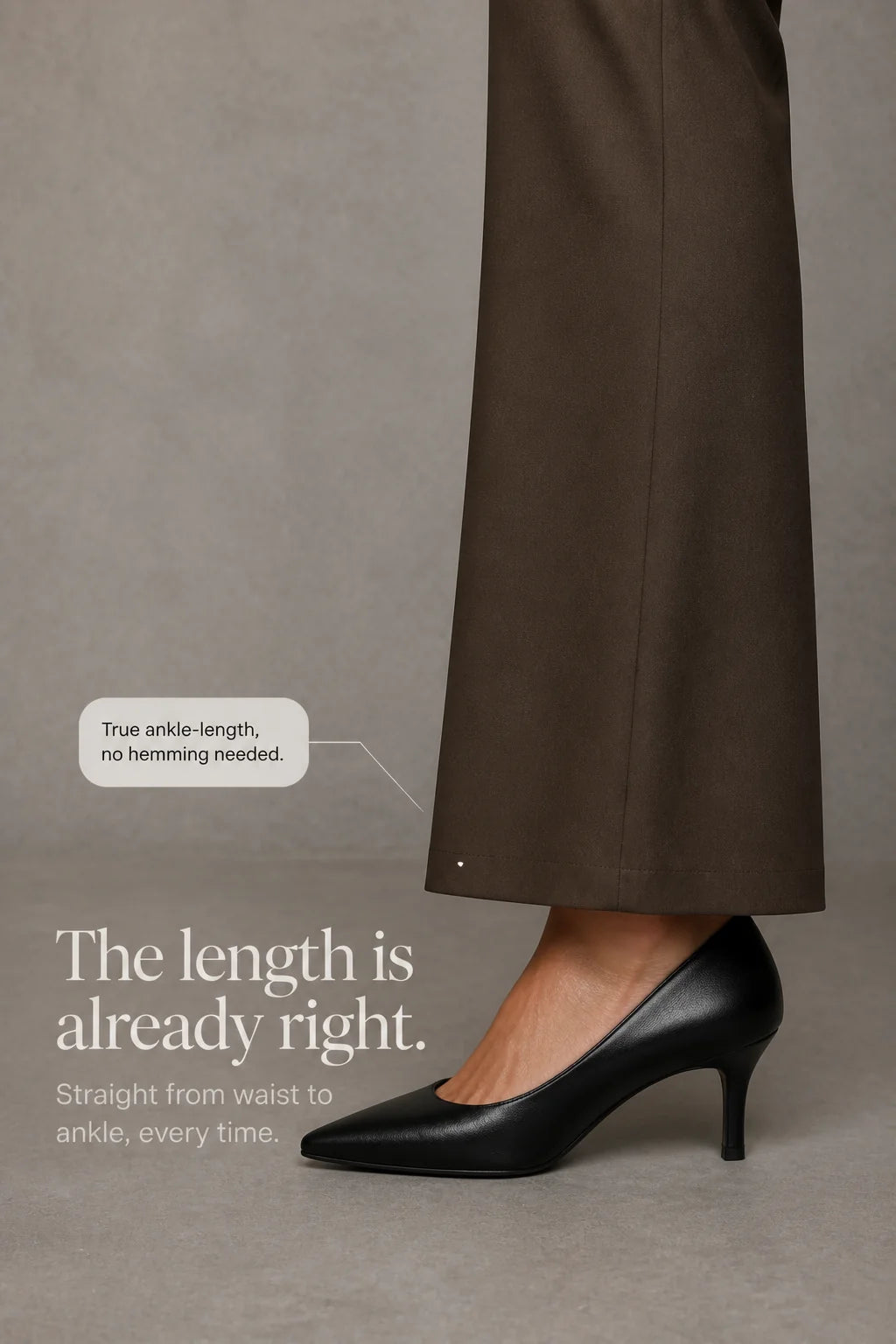 Women's Wide Leg Trousers with High-Waisted Button Tab Detail - Hem Detail