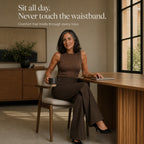 Women's Wide Leg Trousers with High-Waisted Button Tab Detail - Seated Desk