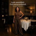 Women's Wide Leg Trousers with High-Waisted Button Tab Detail - Standing Restaurant
