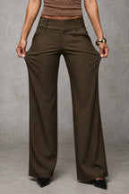 Women's Wide Leg Trousers with High-Waisted Button Tab Detail