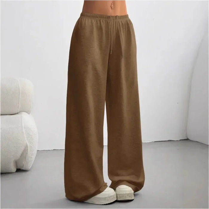 Dark Brown Women's Wide Leg Sweatpants with Drawstring Waist & Relaxed Fit - Front Full White Studio