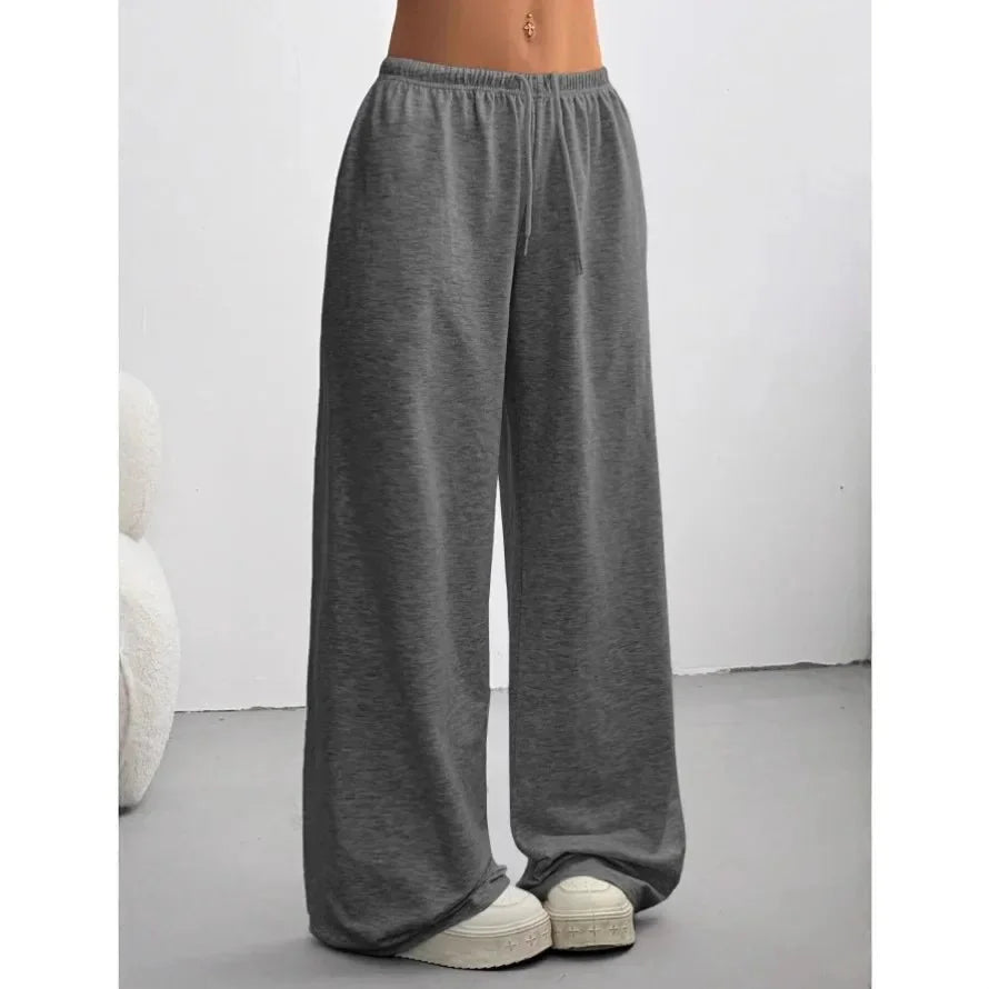 Dark Grey Women's Wide Leg Sweatpants with Drawstring Waist & Relaxed Fit
