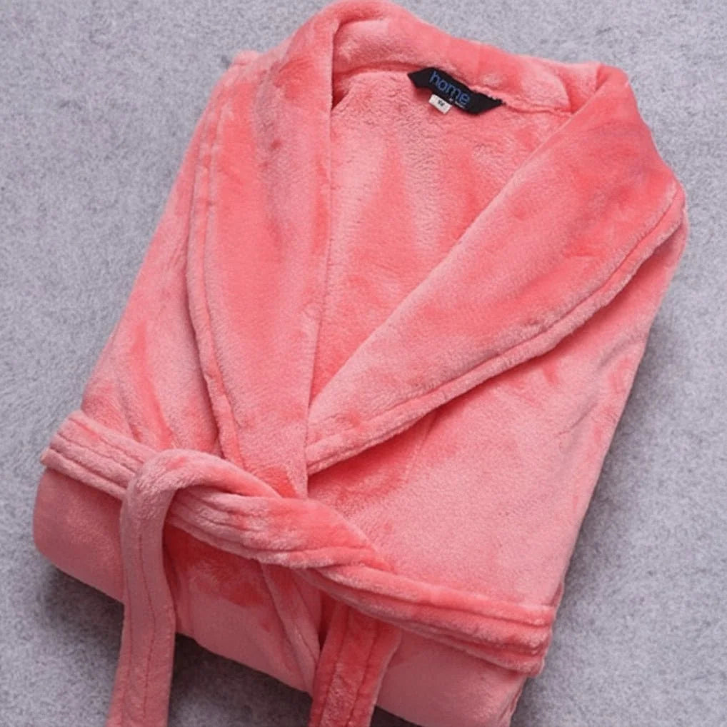 Women's Coral Fleece Bathrobe with Belted Waist & Side Pockets