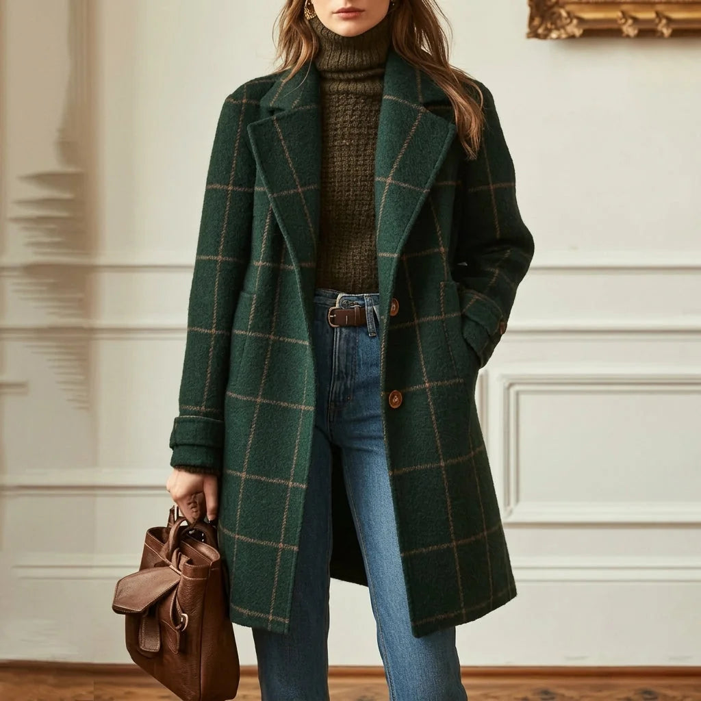 Women's Wool Blend Coat with Notched Lapel & Button-Front Closure