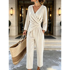 Women's Velvet Jumpsuit with Wrap Top & Tailored Draping