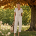 Women's Wrap V-Neck Two-Piece Set — Melissa Short Sleeve Cropped